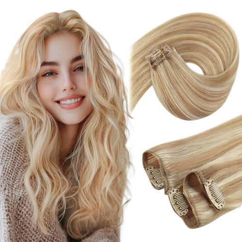 Ve Sunny Human Hair Clip in Extensions Blonde Hair Extensions Clip ins Dirty Blonde Highlighted Platinum Blonde Clip in Hair Extensions Short Hair for Women 12inch 5Pcs 80G