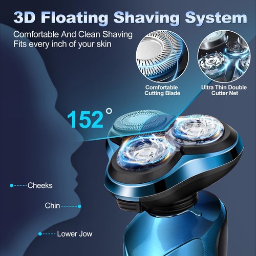 Electric Razor for Men, Mens Shaver for Wet Dry Beard/Sideburns/, Cordless Electric Shavers for Men Floating Head Replaceable Blades, IPX7 Waterproof Travel Kit