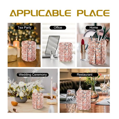XB'ANG Flower Pattern Makeup Brush Holder Organizer Crystal Cosmetic Cup Eyeliners Eyebrow Pencil Storage Box Container Vanity Decor Accessories (Rose Gold)
