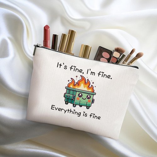 DHKG White Elephant Gifts Dumpster Fire Gifts Makeup Bag, Funny Dumpster Bag,Dumpster Fire Cosmetic Bags for Women, Inspirational Positive Encouragement Gifts for Women Zipper Pouch