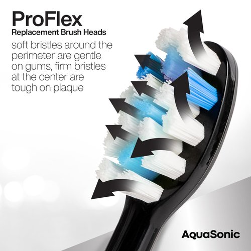 AquaSonic Proflex Replacement Brush Heads | ADA Accepted | for Whiter Teeth & Gum Care | Compatible with Many AquaSonic Toothbrush Handles (8 Pack Black)