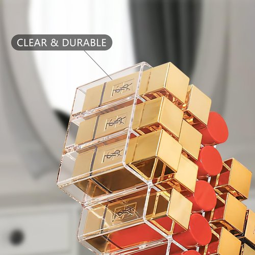 Hebaogugu Lipstick Organizer, 28 Slots Acrylic Lip Holder, Stackable Lip Gloss Organizer, Fish Lipstick Tower Holder Storage for Cosmetic Bathroom Vanity Countertop Display (28 Slots)