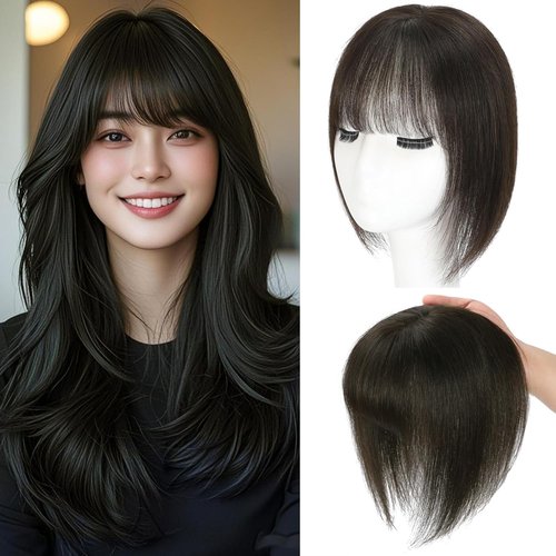 RMYHIG Hair Toppers for Women Real Human Hair, 360° 3D Human Hair Toppers for Women with Thinning Hair Upgrade Middle Part Clip in Bangs (Dark Brown(Big Coverage), 12 Inch-3D-Wispy)