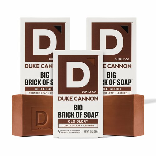 Duke Cannon Supply Co. Big Brick of Soap Bar for Men Leaf + Leather (Amber & Woodsy Scent) Multi-Pack - Superior Grade, Extra Large, Masculine Scents, All Skin Types, Paraben-Free, 10 oz (3 Pack)