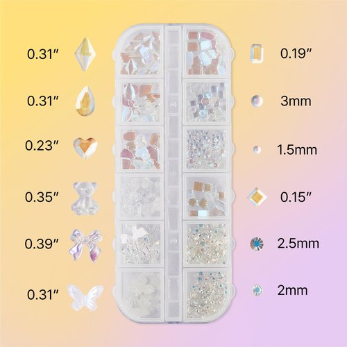 KISS Nail Art Charms & Dual Ended Rhinestone Picker Tool Nail Decoration Set, 3D Jewelry & Gem Kit for Salon Quality Manicure, Supplies & Accessories (Silver + Gold + Aurora)