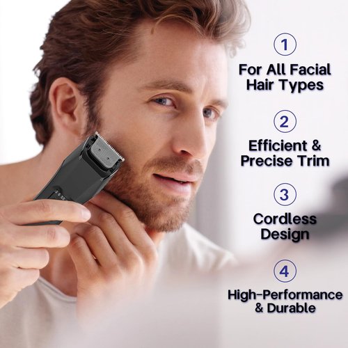 Beatslm Men's Beard Trimmer, 20 Length Adjustable, IPX7 Waterproof Cordless Hair Clipper, Stainless Steel T-Blade for Precision Facial Hair Trimming for Men, LED Display(Black)