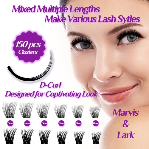 DIY Lash Extension Kit at Home, 150pcs Eyelash Extension Kit Individual Lashes Kit Lash Clusters D Curl Wispy Lash Kit Eyelash Kit Lash Clusters Kit with lash bond and seal and lash Tweezers Natural