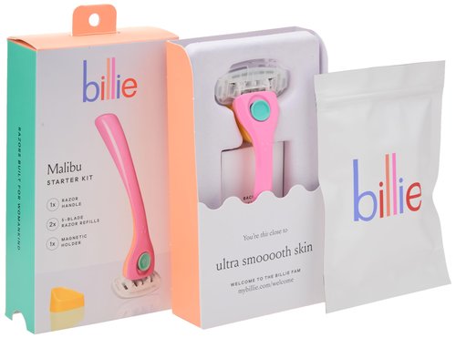 Billie Razors for Women Shave Kit with Women’s Razor, 4 x 5-Blade Razor Refills, Magnetic Holder - Cool Blue and Malibu
