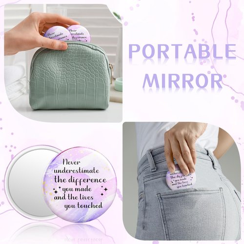 Tradder 48 Pcs 2.76 Inch Inspirational Compact Mirror Bulk Quinceanera Employee Appreciation Gifts Round Makeup Glass Purse Pocket Mirror Awesome Beautiful for Women Mother's Day Coworker Nurse