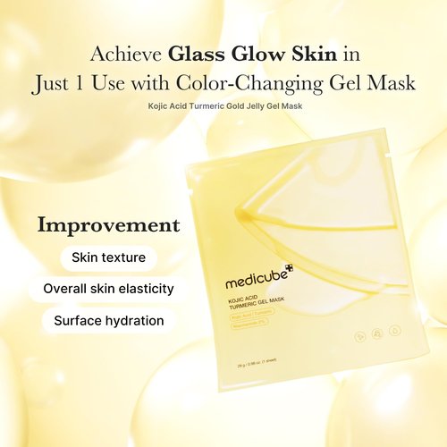 medicube Color-Changing Jelly Mask Set For Uneven Skin Tone & Radiant Glow: Salmon DNA PDRN pink collagen jelly gel mask (4ea) and Kojic Acid Turmeric Brightening Gold Jelly Gel Mask (4ea)