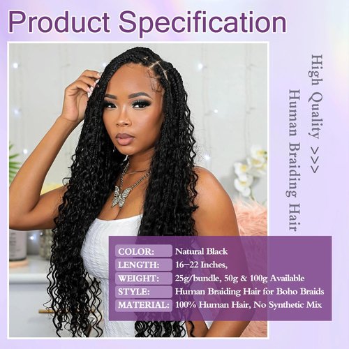Human Braiding Hair for Boho Braids 100g 18 Inch Deep Wave Bulk Human Hair for Braiding Knotless No Weft 12A Wet and Wavy Curly Human Hair Extensions Bohemian 4 Bundles Natural Color