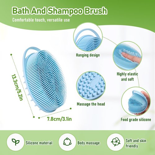 Fanwer 27.5” Back Bath Brush Long Handle for Shower and Silicone Body Scrubber, Shower Back Scrubber with Curved Handle for Elderly, Disabled, Limited Mobility, Post-Surgery, Frozen Shoulder