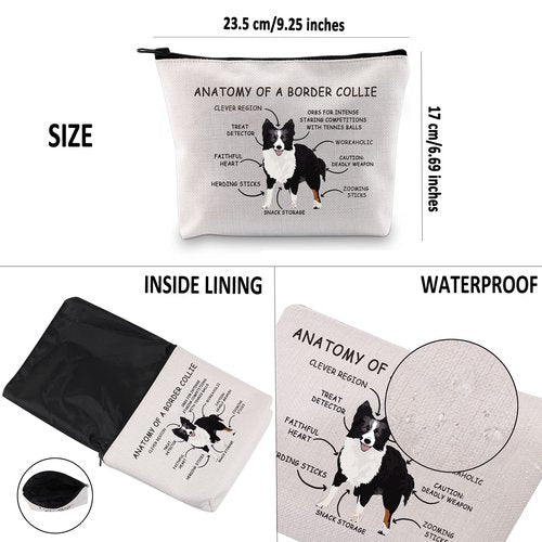 G2TUP Border Collie Dog Lover Gift Anatomy Of A Border Collie Makeup Bag Border Collie Dog Mom Cosmetic Bag Border Collie Owner Gift Animal Lover Travel Bag (Anatomy Of A Border Collie White Bag)