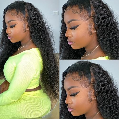 Aliglossy Deep Wave Lace Front Wig Human Hair 13x4 Curly Lace Frontal Wig for Black Women 180 Density Kinky Curly Wet and Wavy Glueless Wig Human Hair