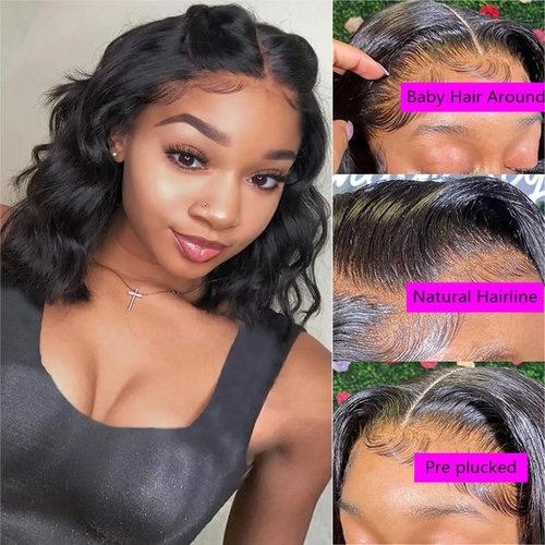 Umeiw Short Bob Wigs Human Hair 13x4 Lace Front Wigs Human Hair Pre Plucked Wigs for Black Women Short Glueless Wig Body Wave Lace Front Human Hair Wig Beginners Friendly 10 Inch