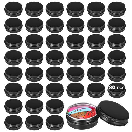 80 PCS Black Tin Containers With Lids, Metal Salve Tins, Screw Top Round Tin Cans for Cosmetic Lip Balm DIY Salves Candles Wax