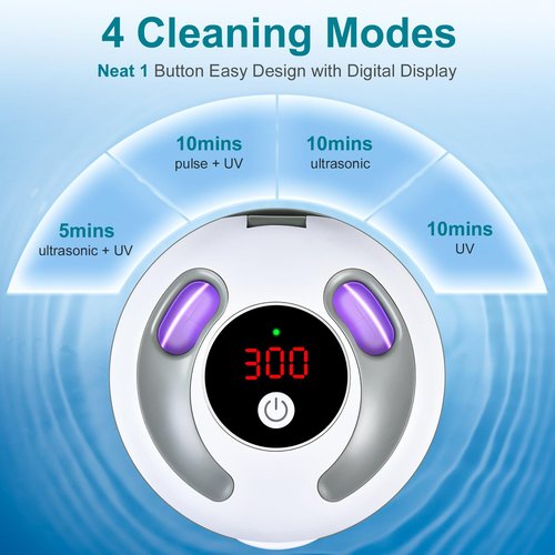 Hossili Ultrasonic Retainer Cleaner Machine, 45kHz 200ML Dental Cleaning Pod with 4 Wash Modes, Digital Timer for Denture Cleaner, Aligners, Mouth Guards, Braces, Jewelry & Toothbrush Heads (White)