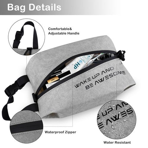 Maplerich Eco-Friendly Travel Toiletry Bag for Men & Women - Lightweight Waterproof Cosmetic Bag, Small Hygiene Organizer for Toiletries， Wet Bag, Perfect for Travel, Gym, or Daily Use (Grey)