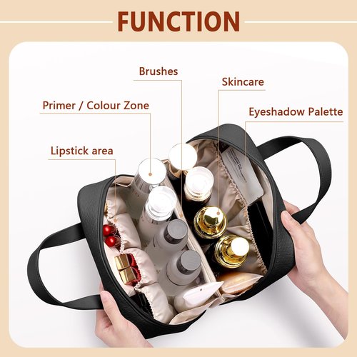JOURMON Makeup Bag Protable Quilted Makeup Bag Travel Essentials Pouch Cosmetic Bag for Women, Black