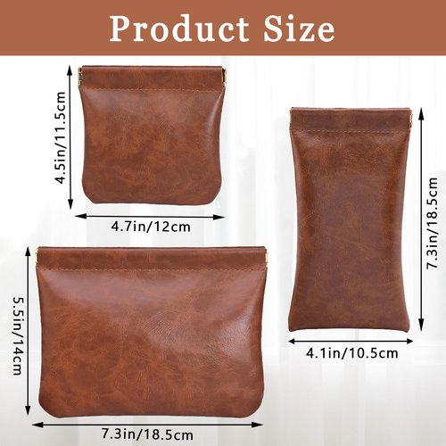 Hapforever 3PCS Pouchic Snap Closure Pouches, Pu Leather Small Makeup Bag for Purse Mini Cosmetic Bags for Travel Makeup Pouch Purse for Women Three Sizes Coin Purses Organizer Storage Pouch(Brown)