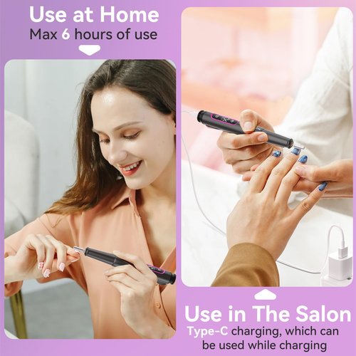 RAZOWISE Nail Drill Electric File: Professional for Acrylic Gel Powder Nails Portable Nail Drill for Manicure Pedicure Nail Efile 5 Speeds 12 in 1 with LED Display Rechargeable, Grey