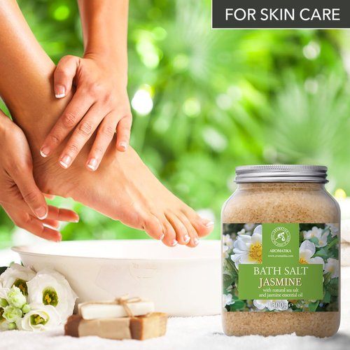 Bath Sea Salt Jasmine 46 Oz (1300g) - Bath Salts with Jasmine Essential Oil for Bath Soak - Relaxing Bath - Beauty - Body Care - Relaxation - Good Sleep - Aromatherapy Bath Salts - Flower Bath Salt