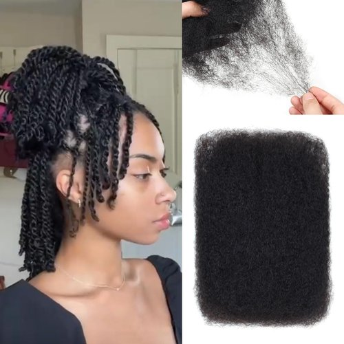 Sangtok Afro Kinky-Curly Human Hair Bulk for Twists, 16 Inch 50g Bulk Hair for Dreadlock Extensions Repair Locs Braiding, 100% 4C Human Bundles Hair(Black)