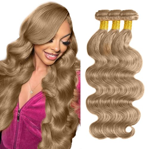 #22 Ash Blonde Bundles Human Hair Body Wave Bundles 14 16 18 Inch Human Hair Weave 3 Bundle Unprocessed Brazilian Virgin Hair Blonde Body Wave Human Hair Extensions 50 Grams/Bundle