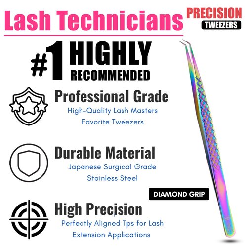 My Lash Tools Eyelash Extension Curved Degree Tweezers for Isolation Lash Extensions 14cm, Best for Individual Isolation & Classic Lashes Japanese Stainless Steel Eyelash Twisers (Rainbow)