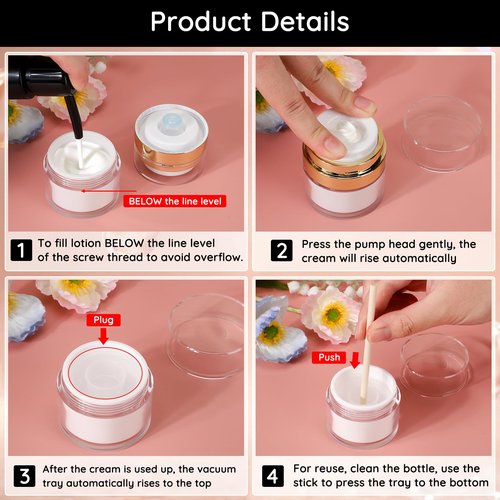 Segbeauty 2pcs 0.5oz/15ml Airless Pump Jars, 1oz/30ml 2 Pack Refillable Airless Pump Bottles, Pack of 2 Clear Plastic Container Jars with Lids, Vacuum Cream Jar Travel Container for Toiletries
