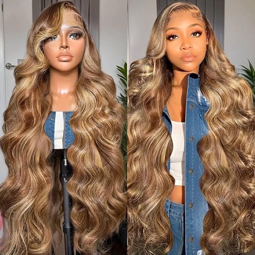 Glueless 24 Inch Honey Blonde Wig Human Hair 13X6 Highlight Lace Front Wig Human Hair Ombre Lace Front Wig Human Hair Glueless Wigs Pre Plucked Pre Cut Wear And Go Not Fall Out No Knots