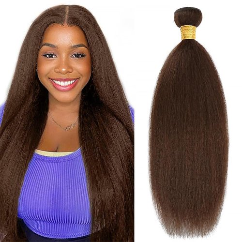 Yaki Straight Human Hair Bundles 24 Inch Kinky Straight Single Bundle #4 Chocolate Brown Human Hair Unprocessed Native Virgin Hair 100g Total 1 Extension Wet and Wavy Human Hair Extensions for Women