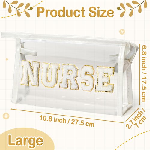 CY2SIDE NURSE Clear Makeup Bag - White Letter Patch Cosmetic Bag with Handle for Travel PVC Zipper Clear Travel Pouch for Toiletries Waterproof Portable Organizer Case Gift for Nurse, White