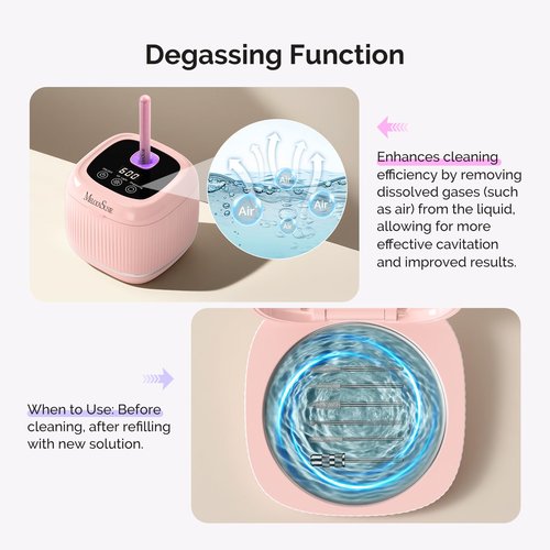[2025 Upgraded] MelodySusie 2 in 1 Nail Tool Cleaning Machine, 3 Timers Mode for Nail Drill Bits, Nail Art Brush, Nail Clipper, Jewelry Cleaning, Salon & Home Use, Pink,DL-160