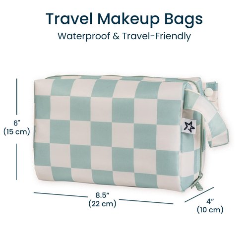Tiny Twinkle Waterproof Travel Toiletry & Makeup Bag Organizer | Large Capacity Cosmetic Case with Compartments & Handle, A Thoughtful Travel Companion for Women（Sage Checkers