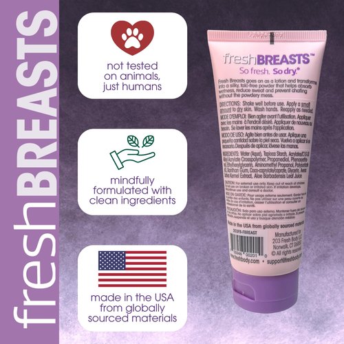 Fresh Body FB Breasts On-The-Go Anti-Chafing Deodorant Lotion to Powder - Unscented, 0.07 oz Travel Size (60 Pack) Soothing Lotion for Women - No Talc, Aluminum or Fragrance