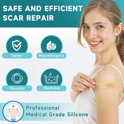 Silicone Scar Sheets, Silicone Scar Tape(5.7” x 1.57” 10 Pcs), Scar Removal Away Strips for Surgical Scars, Keloid, C-Section, Burn et