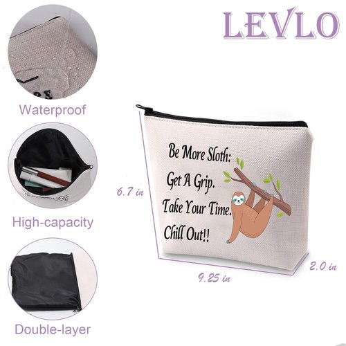 LEVLO Sloth Makeup Bag Cosmetic Case Sloth Life Sloth Lover Gift Be More Sloth Get A Grip Take Your Time Chill Out Makeup Bag Gift For Her (Be More Sloth)