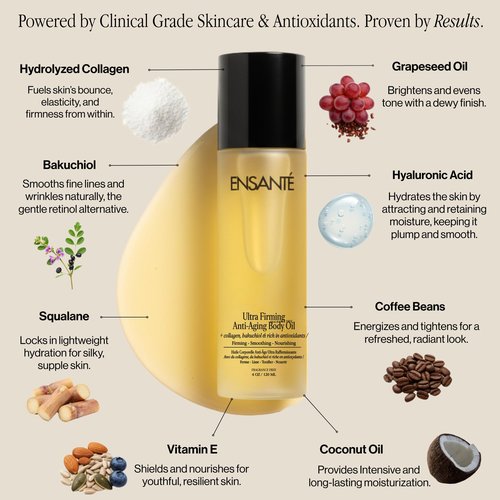 Body Firming Oil for Skin Firming and Tightening with Collagen Peptides, Bakuchiol, Squalane, Vitamin E, Collagen Body Oil, Anti Cellulite Massage Oil Cellulite Remover for Legs Body Oil for Skincare