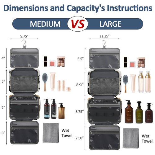 Vankor Travel Toiletry Bag for Women with Hanging Hook, Waterproof TSA Approved Cometic Toiletry Bag Organizers Leakproof Make up Bags for Women Cow Print