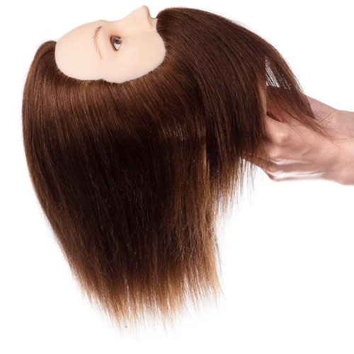 Stancia Male Mannequin Head,Training Head with 100% Human Hair,14” Barber Mannequin Head, Hairdresser Manikin Head, Training Doll Head for Hair Styling and Practice(with Beard,Dark Brown)