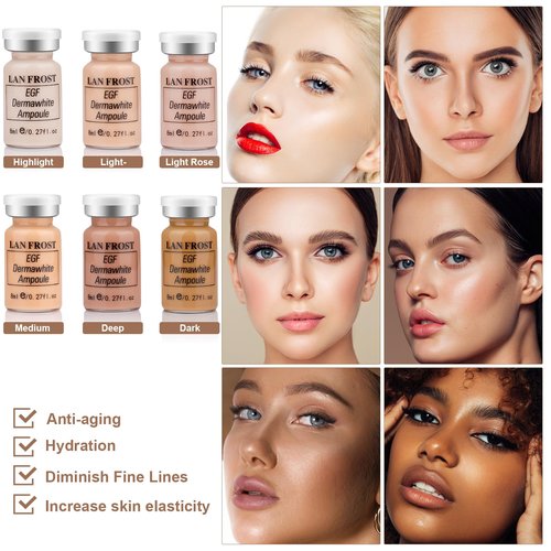 BB Facial Glow Serum Starter Kit Hyaluronic Acid Essence Foundation Skin Care Kit 0.27oz 12 Vials, Combined With Niacinamide and Peptides To Brighten Skin Tone Anti-Aging Foundation 6-Color Mix Pack
