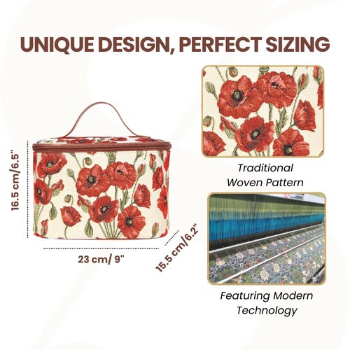 Signare Tapestry Toiletry Bag Makeup Organizer bag for Women with Poppy Flower Design (TOIL-POP)