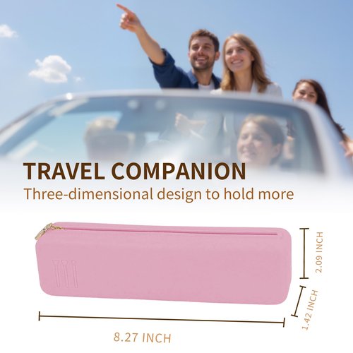 Nuomeisi Silicone Make up Brush Bag, Cosmetic Brush Holder, Large Capacity Makeup Container Built-in Zipper, Soft Portable Cosmetic Face Brushes Box Organize for Travel, Home, Office (Pink)