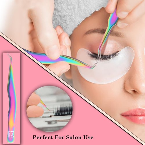 M LASH Eyelash Tweezers for Eyelash Extensions (Set of 4) - Professional Lash Extension Tweezers - Fiber Tip Lash Tweezers, Japanese Steel, Diamond Grip For Flawless Application (Blue)