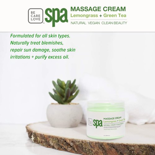 BCL SPA Massage Cream organic Lemongrass + Green Tea body lotion with shea butter, aloe vera, peppermint, argan and jojoba oils body cream to soothe, calm & revitalize the skin. Home/Pro use 16 fl oz
