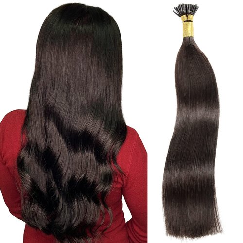 Jiameisi I Tip Hair Extensions Human Hair, 14inch 50g I-Tip Hair Extensions for Women Cold Fusion Extensions Itip Straight Real Human Hair #2 Dark Brown