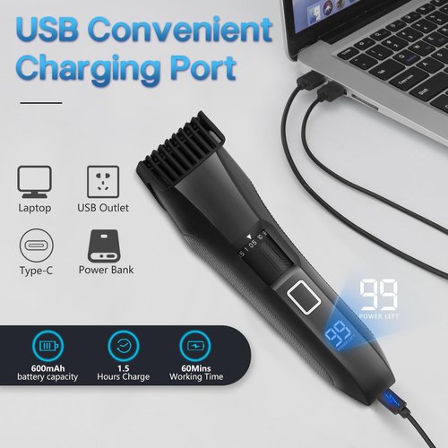 Beatslm Beard Trimmer for Men, 20 Length Adjustable, Cordless Waterproof Clippers, Stainless Steel T-Blade for Precision Facial Hair Trimming with 2 Guide Combs, Travel Lock, LED Display