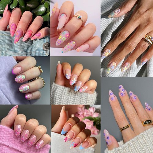 30Sheets Flower Nail Stickers 3D Self-Adhesive Colorful Flowers Cherry Blossoms Rose Daisy Nail Art Stickers Spring Summer Flower Nail Design Supplies DIY Heart Floral Bow Nail Decoration Charms Tips
