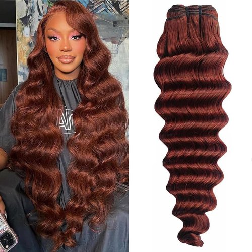 Reddish Brown Colored Human Hair Bundle 18 Inch 10A Brazilian Loose Deep Bundles Human Hair for Black Women(33# 18Inch)